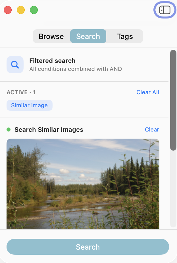 A Find Similar search showing the reference image with a Strict-to-Loose slider beneath it.